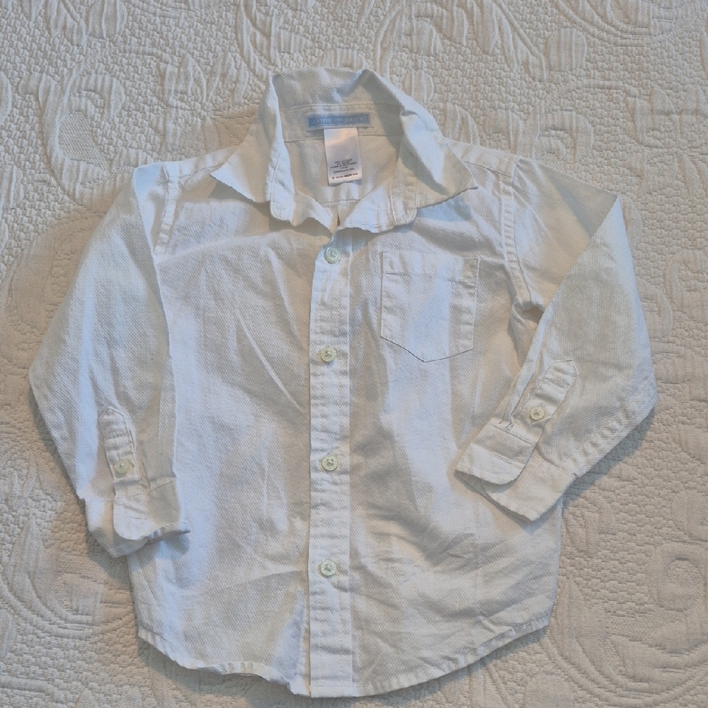 Janie and Jack boys 18 - 24 months white long sleeve button up shirt VGUC